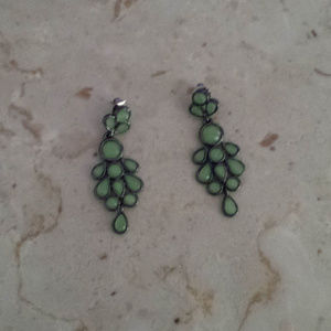 Teal Stone and Gun Metal Trim Earrings